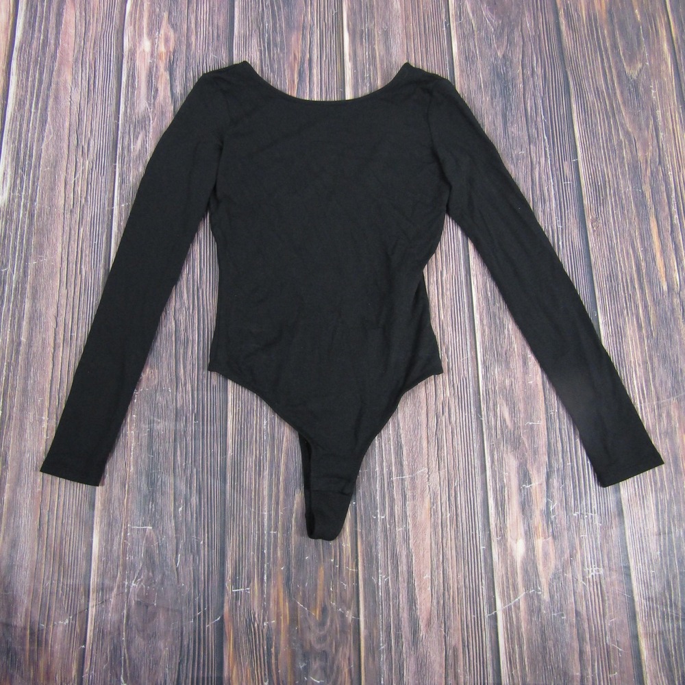 Madewell‎ Bodysuit Womens Small Black Long Sleeve Scoop Neck Stretch Modal NN268